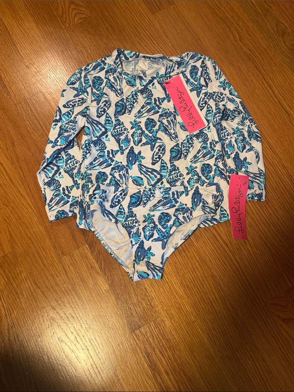 Lilly Pulitzer White, Blue & Teal Shell Print Long Sleeve two-piece